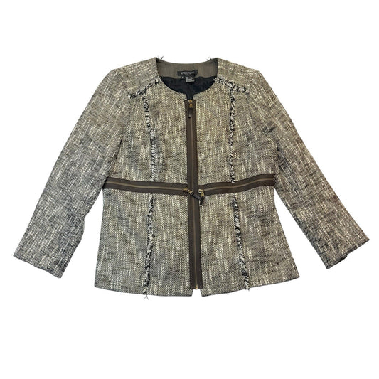 Etcetera Tweed Zip Jacket Size 12 Brown Trim Blazer Women's