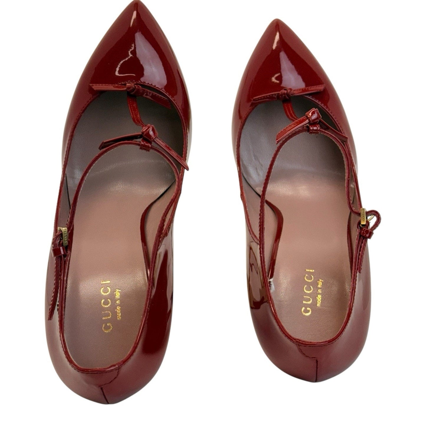 Women Gucci Vernice Crystal Rose Bed T-Strap Pumps 38.5 NIB 8-8.5 Luxury Shoes
