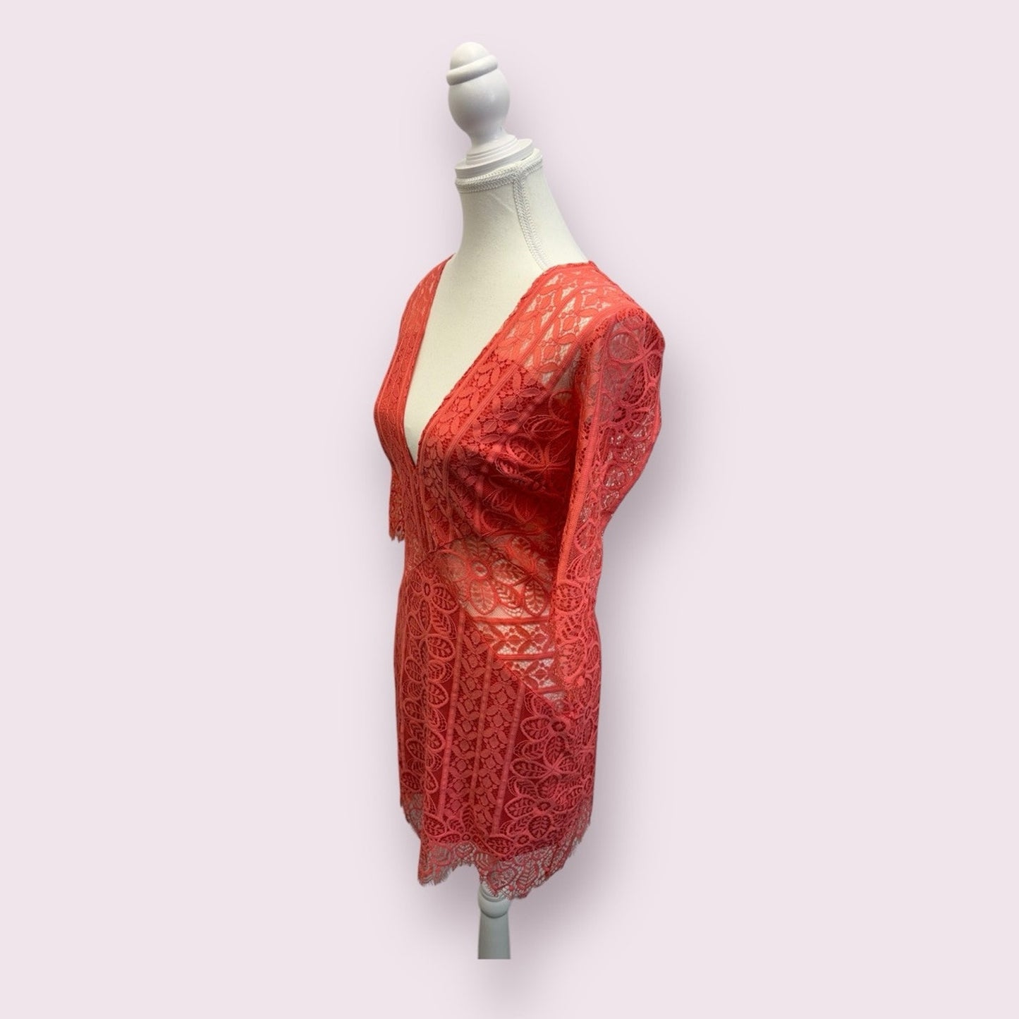 $246 For Love & Lemons Lyla Lace Coral Cocktail Dress Size Small NWT Women's