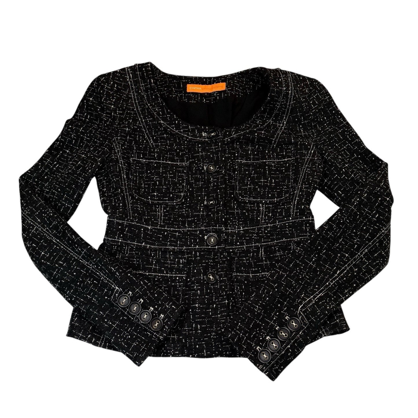 Cynthia Rowley Women’s Size 4 Black Tweed Skirt Suit Cropped Jacket Set