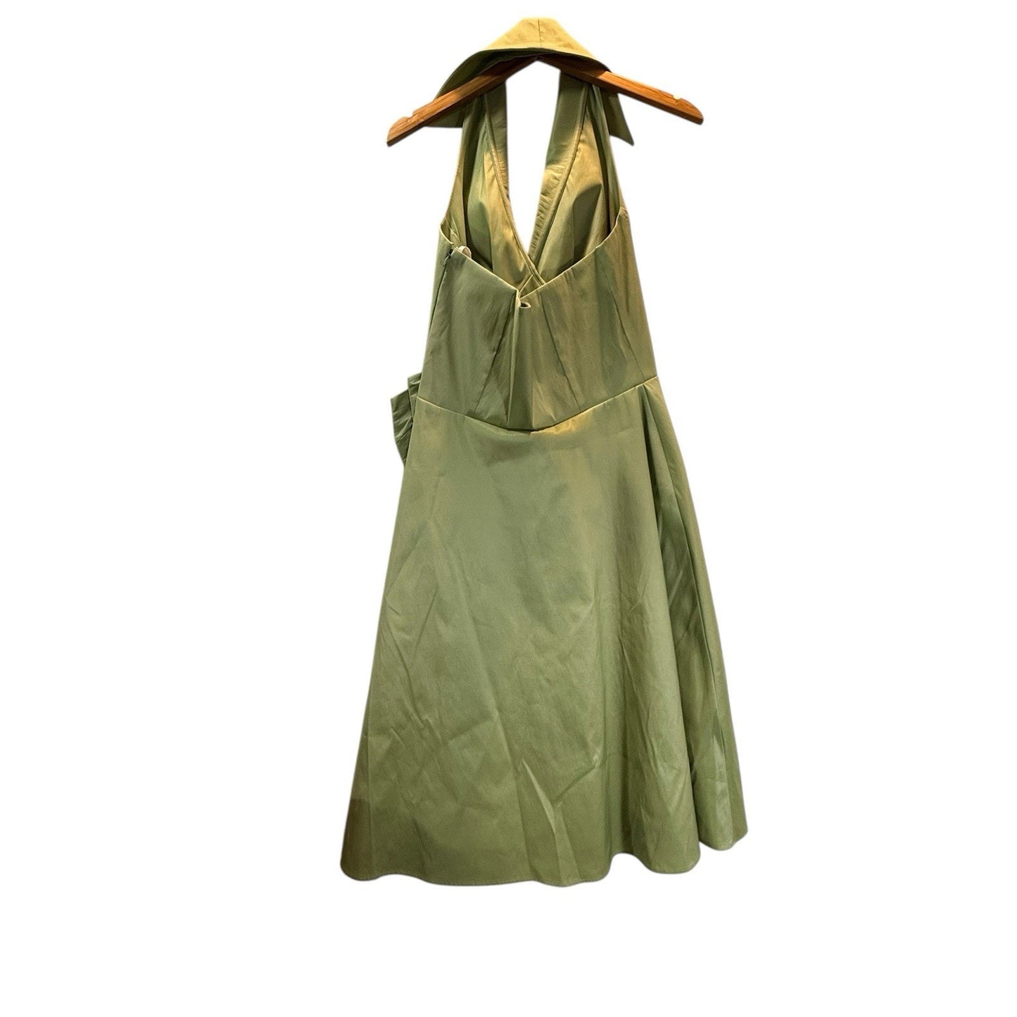 U3 Collection Vintage Sage Green Halter Dress Women’s 12 Satin Bow Made in USA