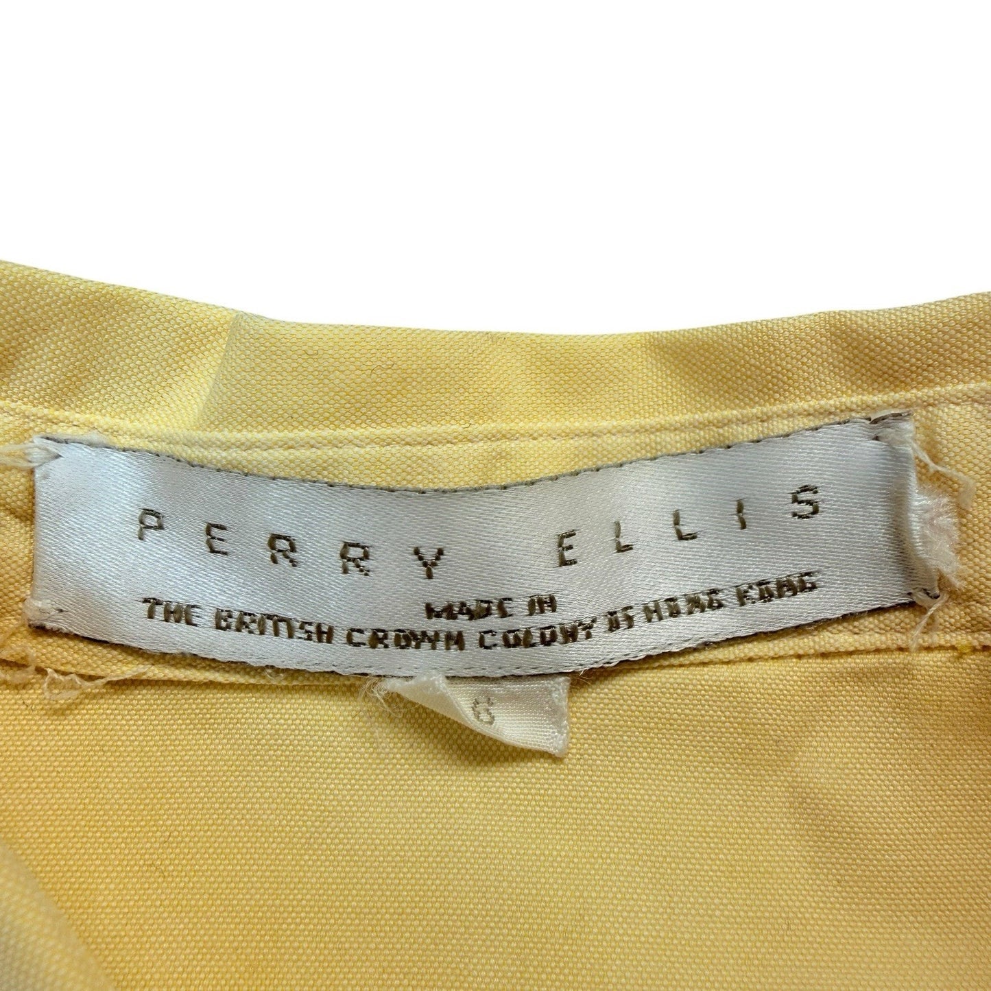 Vintage Perry Ellis Yellow Men's Button Down Shirt 100% Cotton Hong Kong
