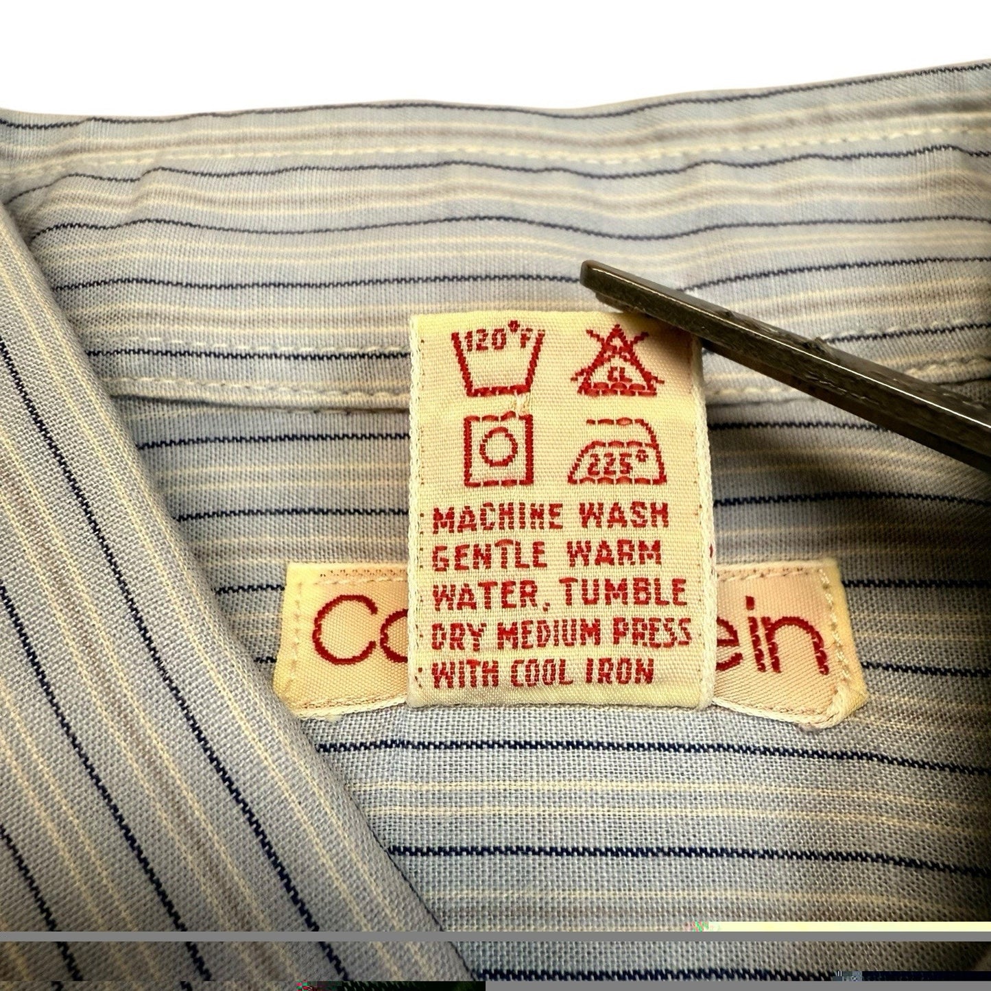 Vintage Calvin Klein Blue Pinstripe Button-Up Blouse Women’s Size 10 Y2K Minimal