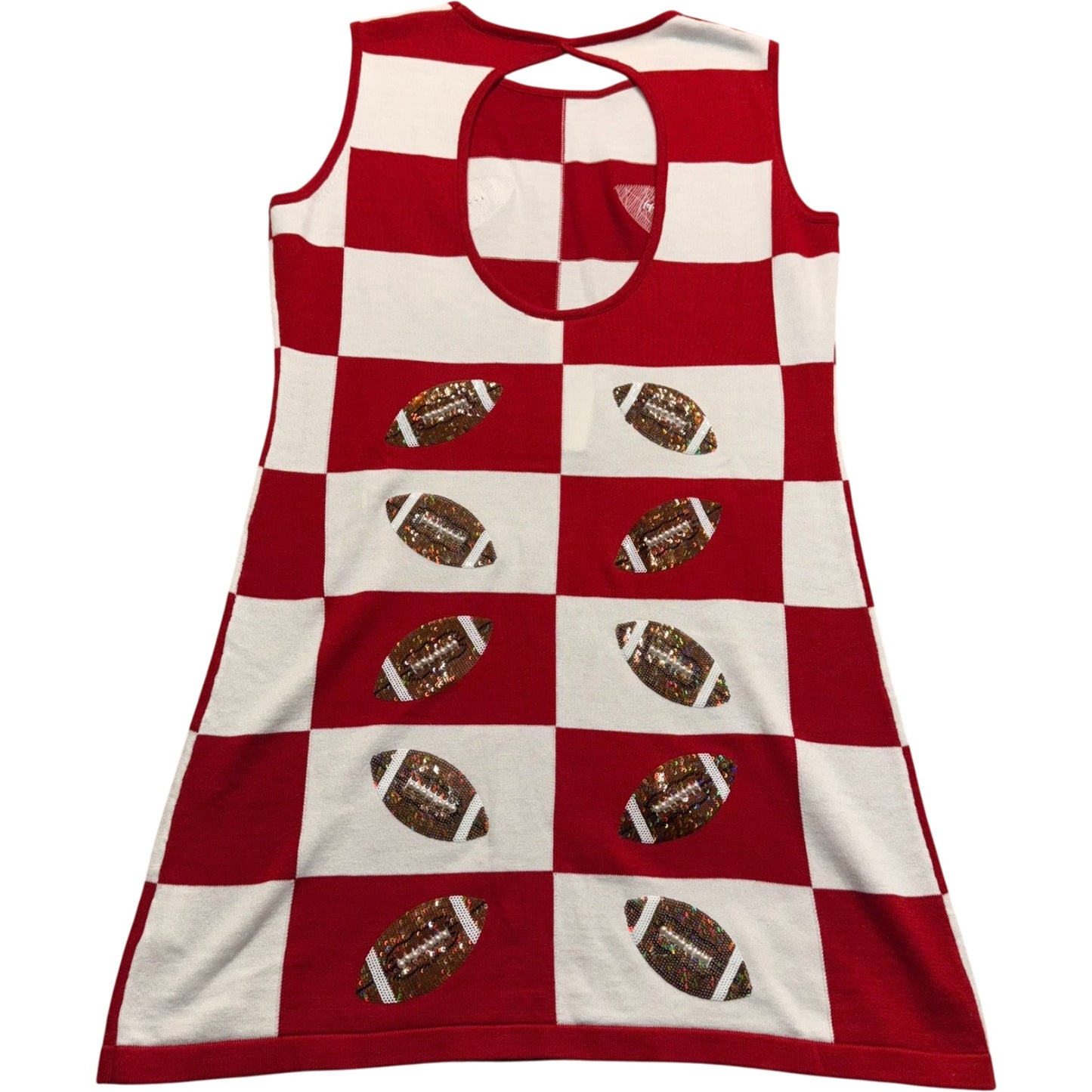 Queen of Sparkles Red White Sequin Football Dress Size Large NWT Game Day Women's