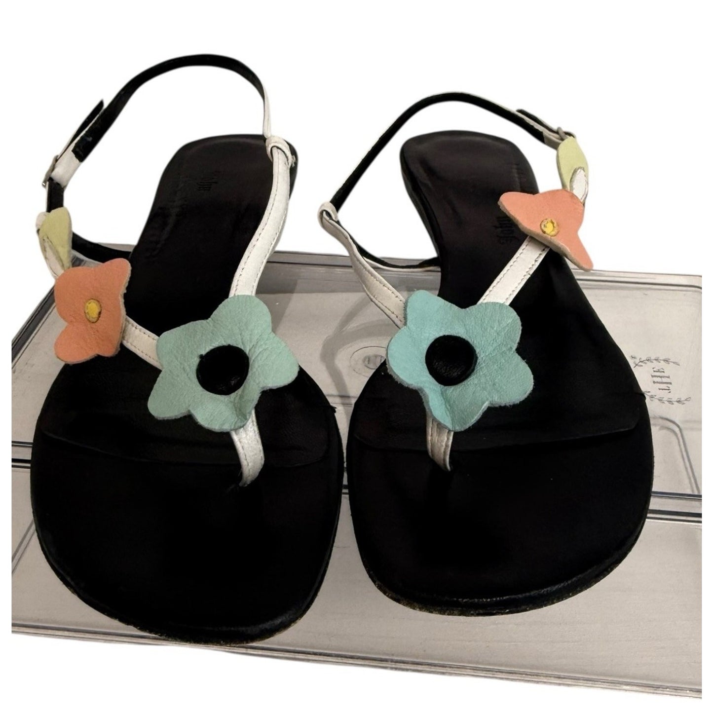 JOHN GALLIANO Black Leather Floral Shoes/Sandals EU 36 US 6 w/ Iconic Newspaper Box Women's