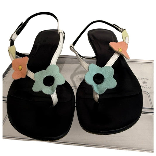 JOHN GALLIANO Black Leather Floral Shoes/Sandals EU 36 US 6 w/ Iconic Newspaper Box Women's