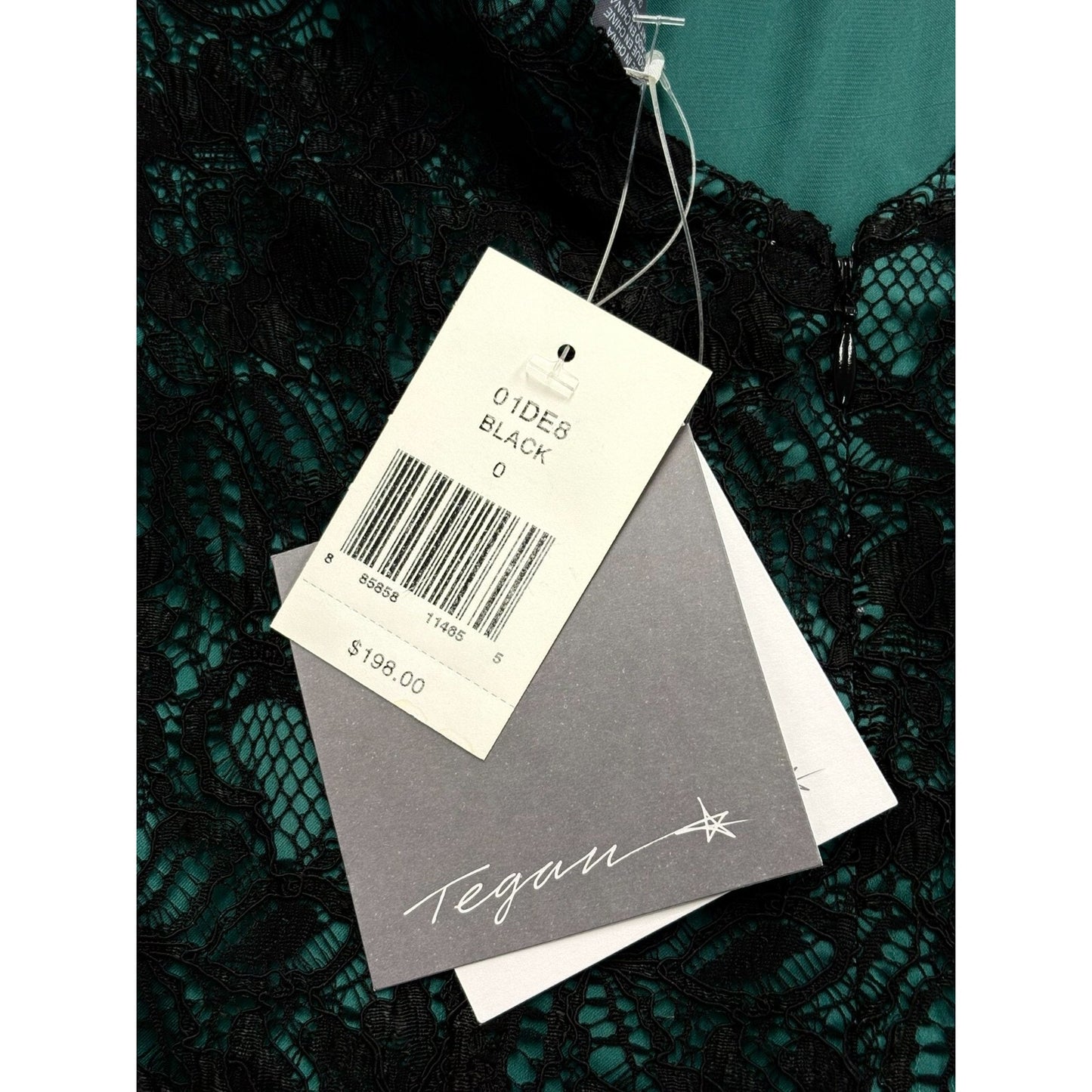 Tegan Women's Green With Black Overlay Lace Dress 3/4 Sleeve Elegant Size 0 XS