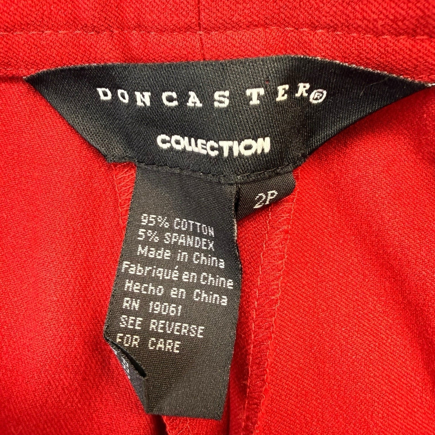 Doncaster Women’s 2P Petite Red Cotton Spandex Jacket & Pants Suit Set