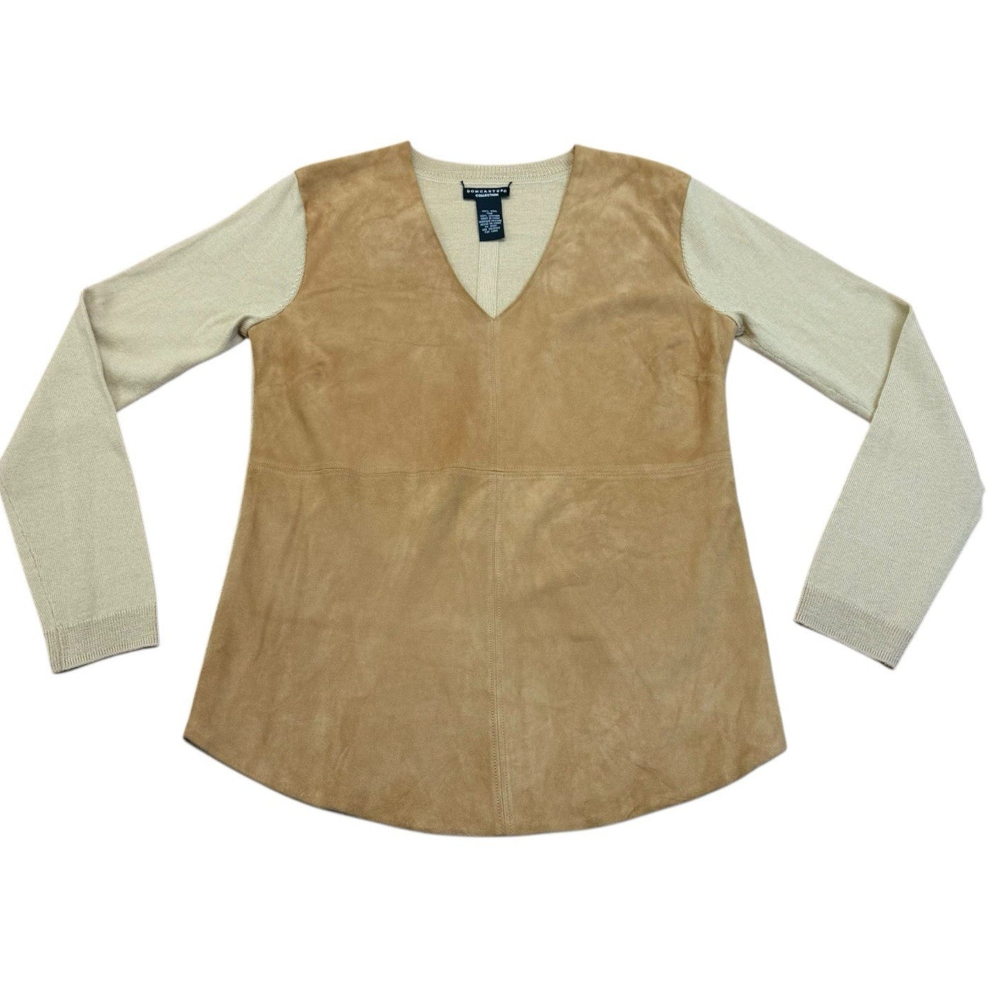Vintage Doncaster Leather Wool Top Women’s Small V-Neck Long Sleeve Blouse
