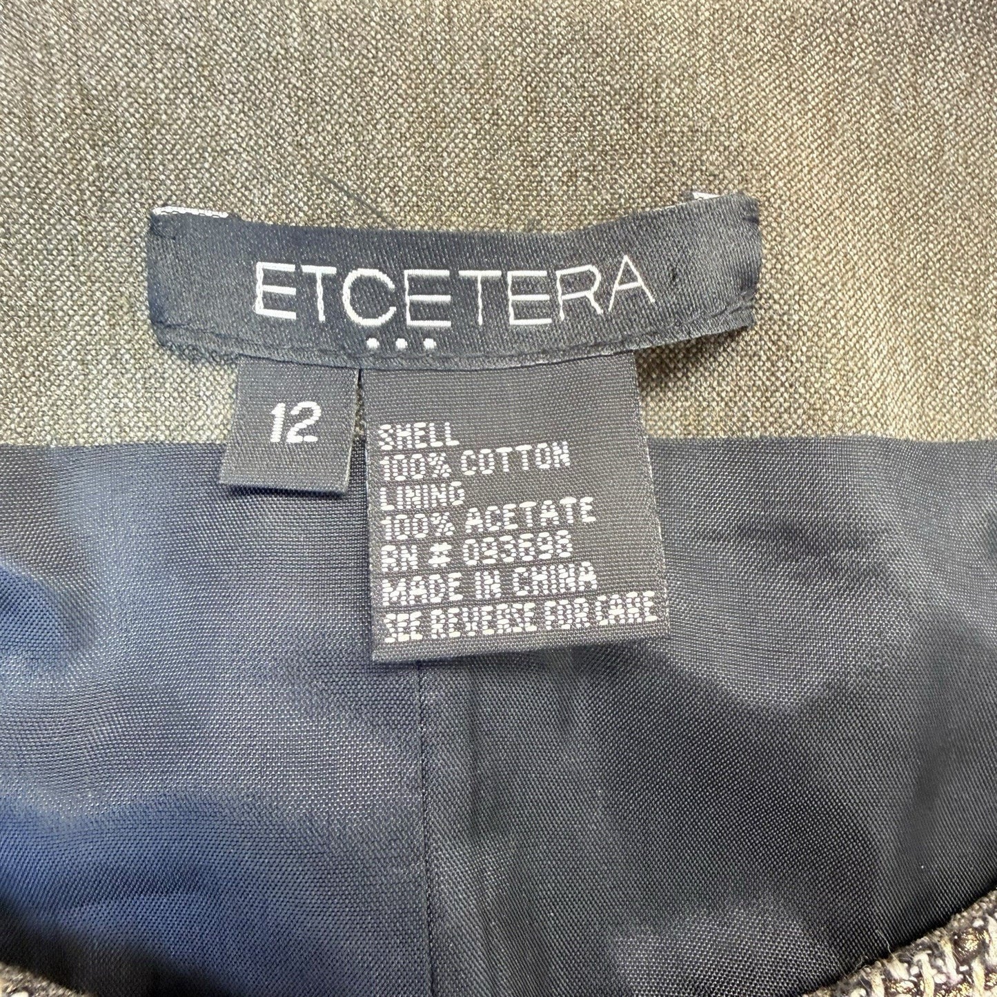 Etcetera Tweed Zip Jacket Size 12 Brown Trim Blazer Women's
