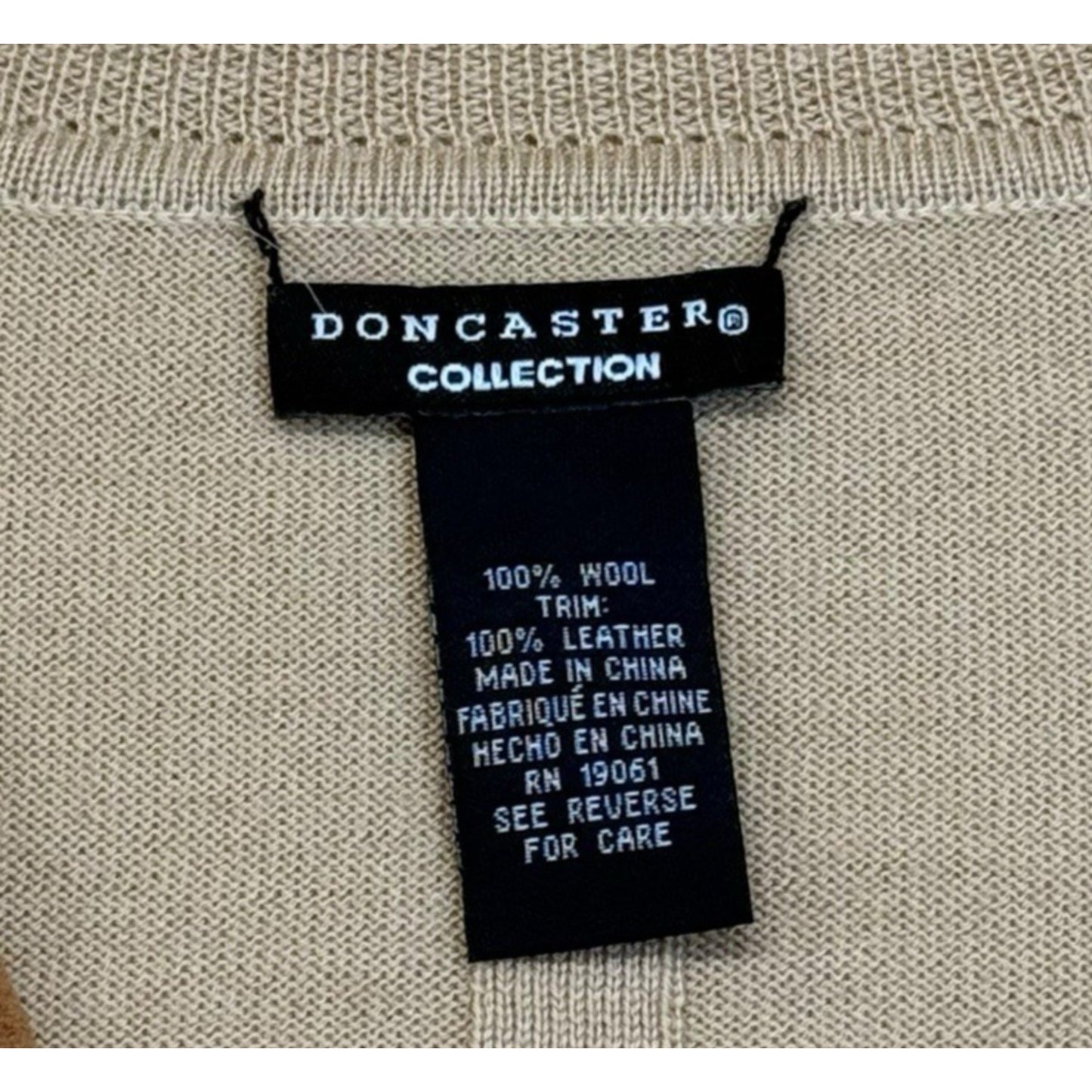 Vintage Doncaster Leather Wool Top Women’s Small V-Neck Long Sleeve Blouse