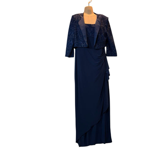 Alex Evenings Women’s Navy Blue Formal Dress w/ Jacket Size 12 Lace Overlay Gown