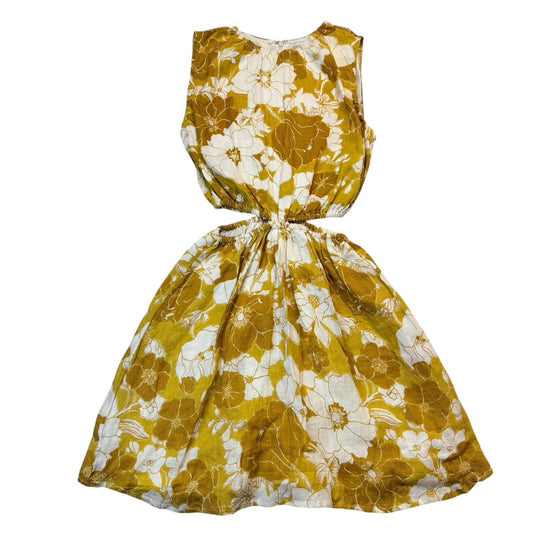 Faithfull The Brand Floral Sleeveless Dress Yellow White Side Cutouts US 4 Women's