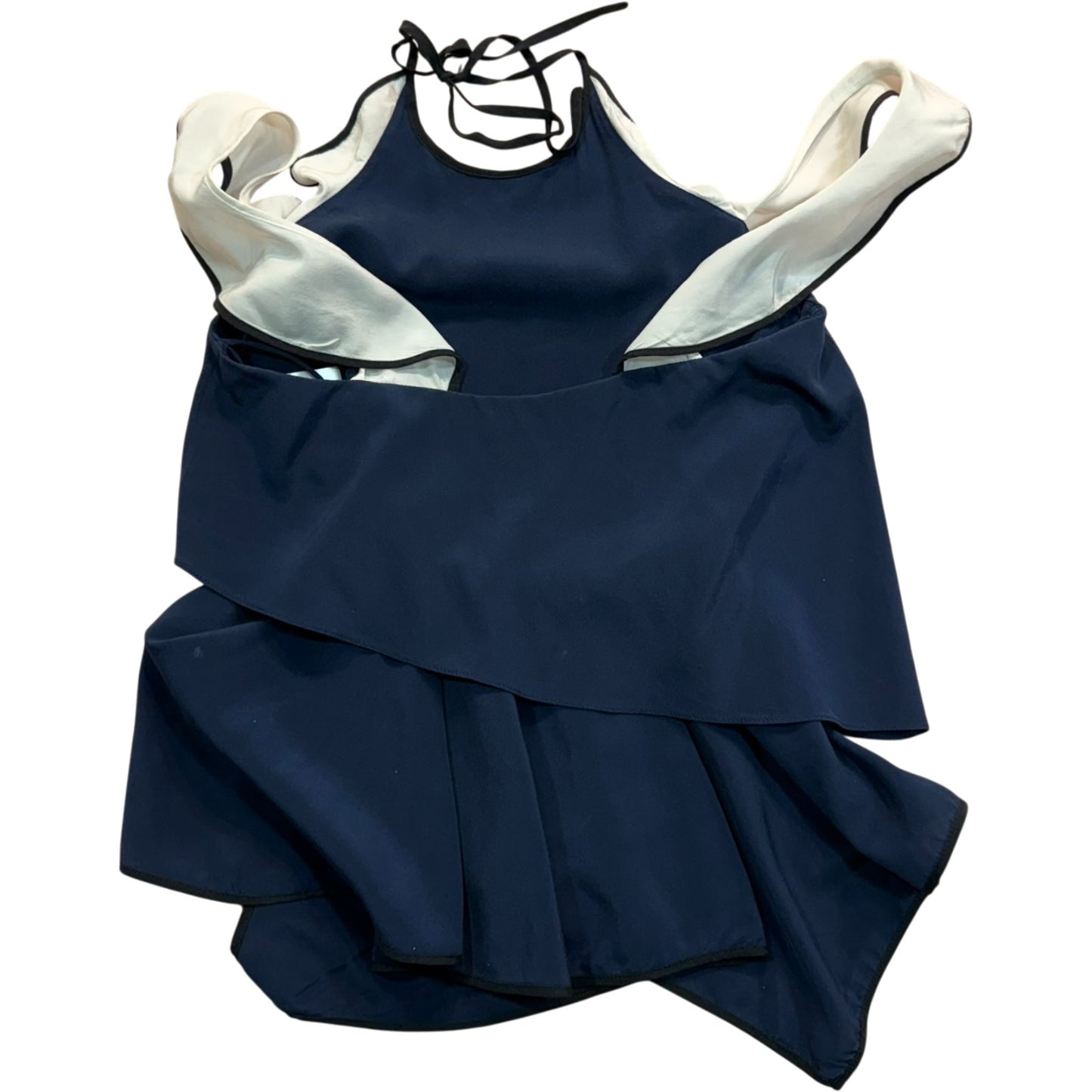 Jonathan Simkhai Women’s Size 4 Navy Silk Ruffle Cold Shoulder Halter Top Blouse
