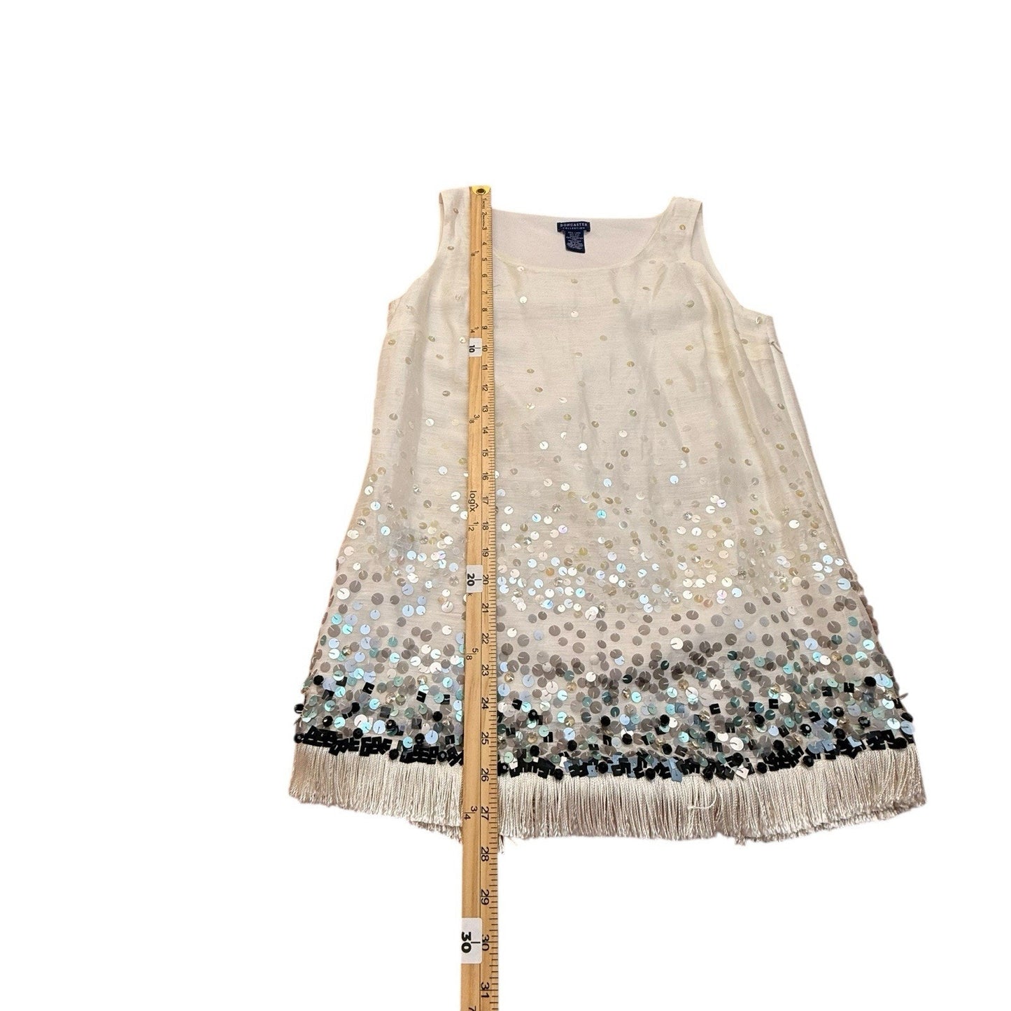 Y2K Doncaster Sequin Tunic Dress Sleeveless Silk Blend Evening Top Fringe Size 4 Women's