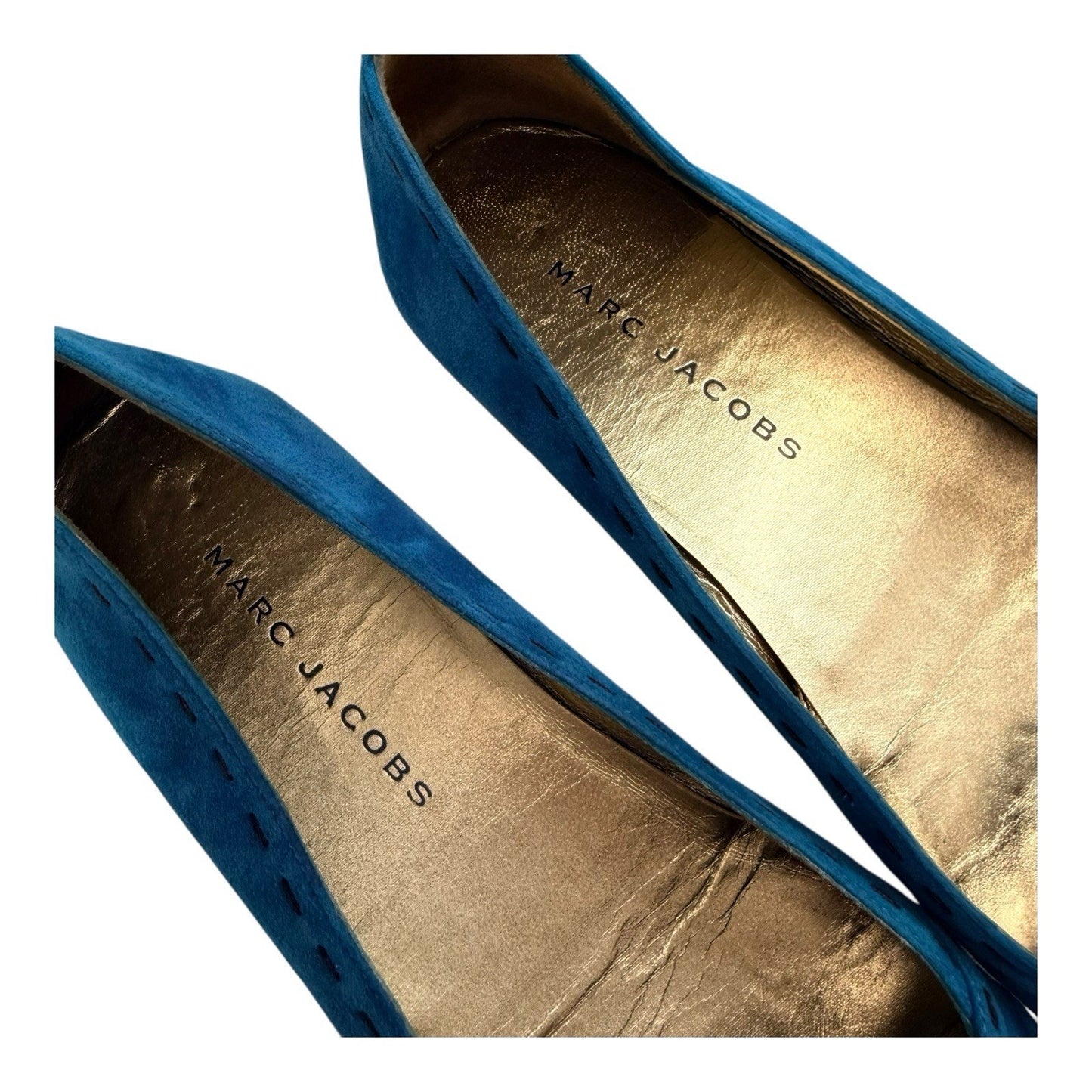 MARC JACOBS Suede Turquoise Jeweled Flats Women’s US 6B Boxed Large Blue Gem Toe Shoes