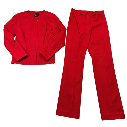 Doncaster Women’s 2P Petite Red Cotton Spandex Jacket & Pants Suit Set