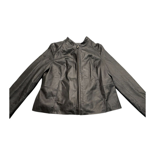 Women's Vintage Colebrook Classic Black Lamb Leather Jacket Fleece Lined XL