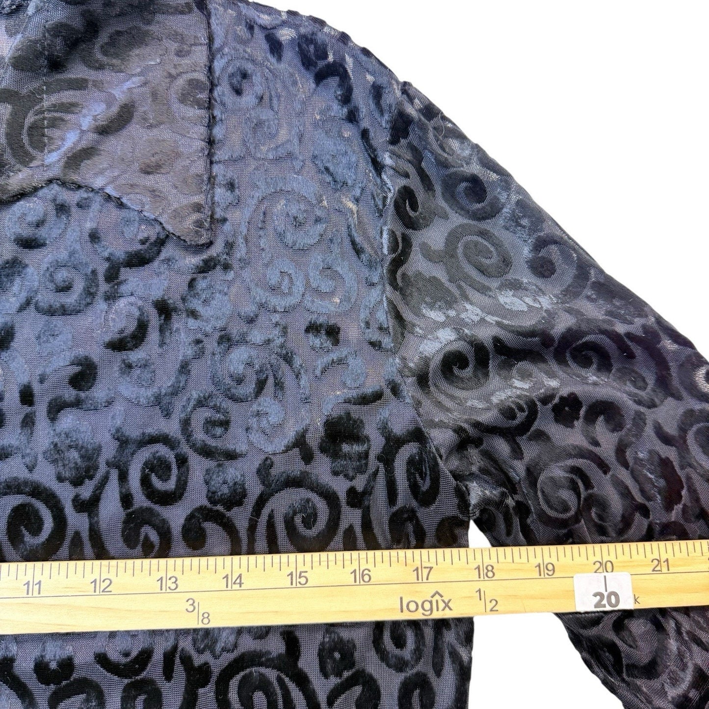 Cache Y2K Black Burnout Velvet Button Blouse Made France M Women's