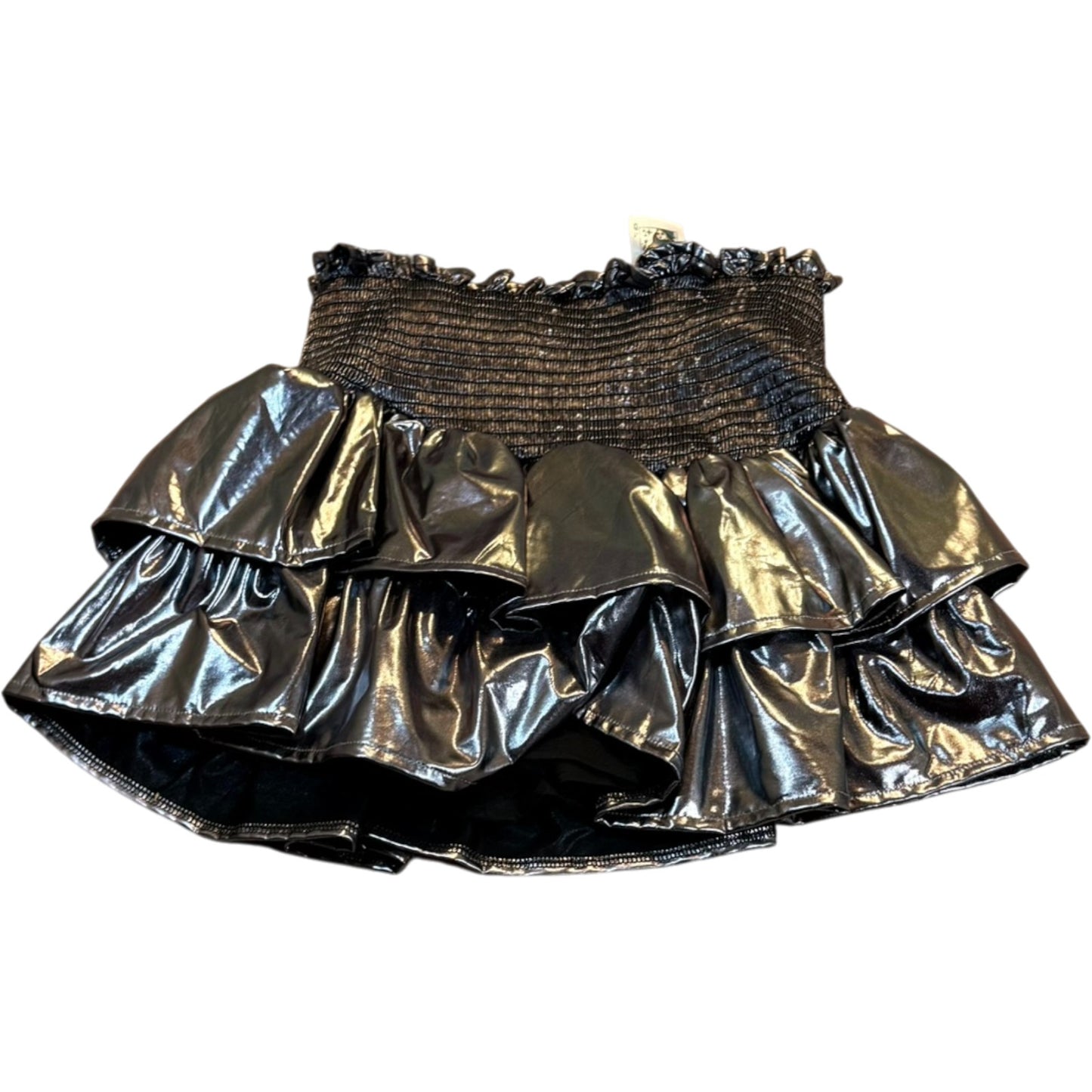 Queen Of Sparkles Women’s Size Medium Black Metallic Tiered Ruffle Skirt NWT
