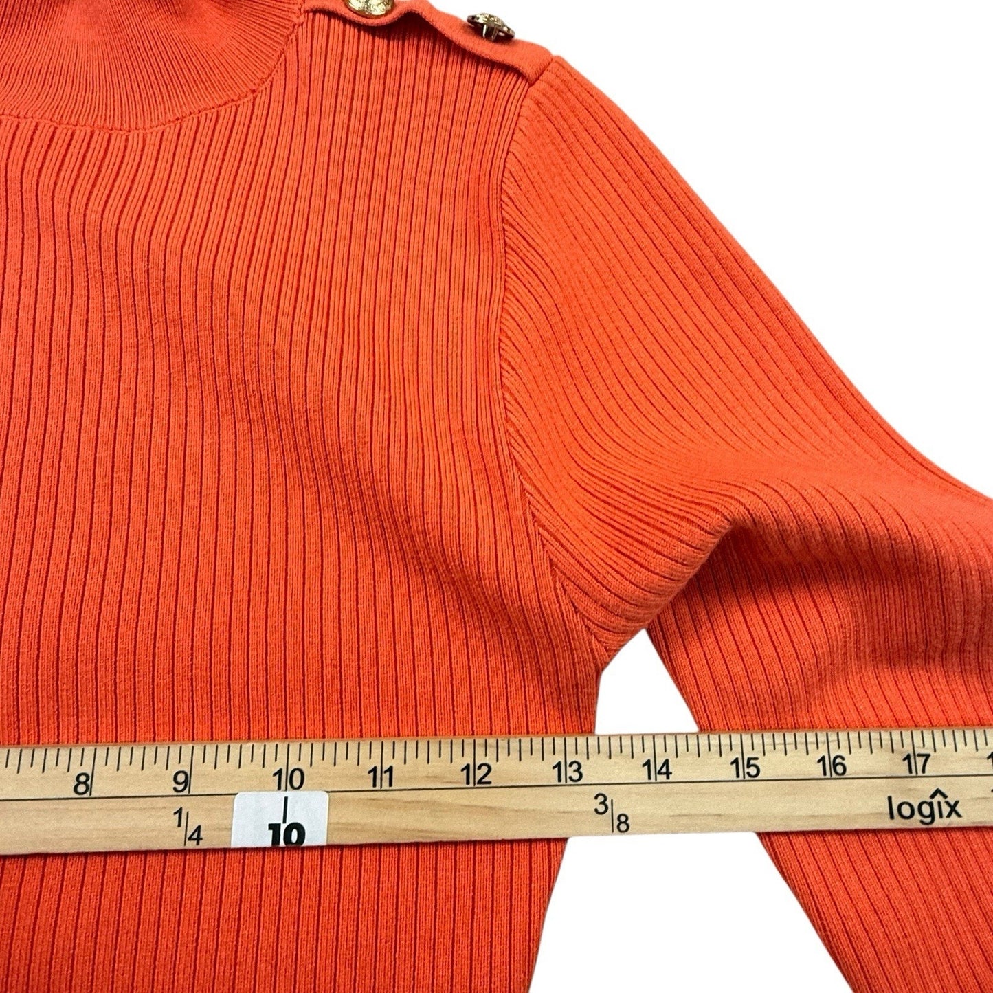 By Egreis Orange Ribbed Knit Midi Dress Gold Buttons S Women's