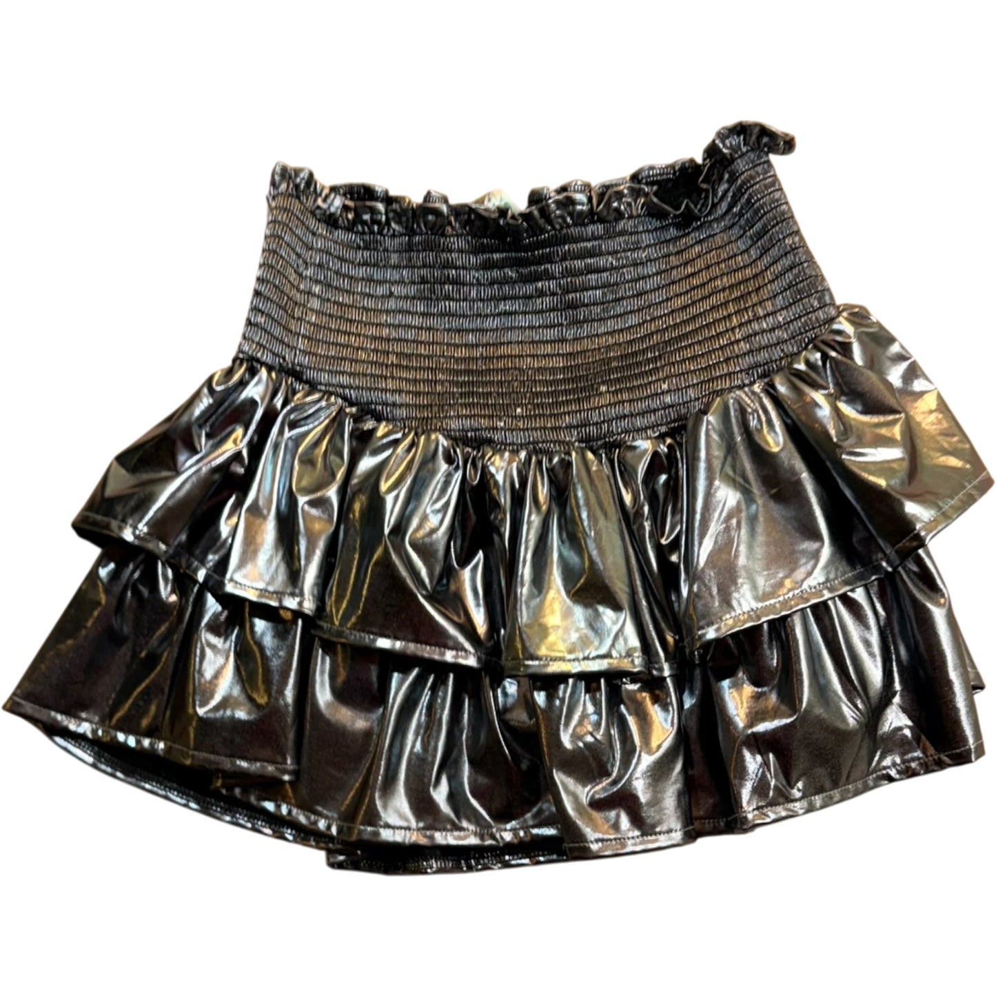 Queen Of Sparkles Women’s Size Medium Black Metallic Tiered Ruffle Skirt NWT