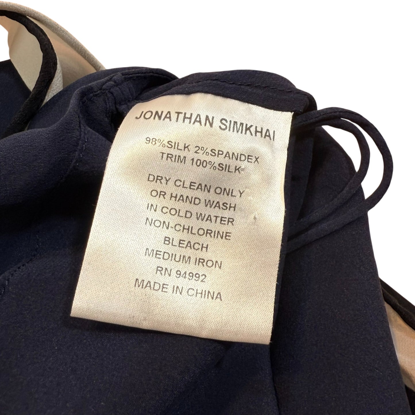 Jonathan Simkhai Women’s Size 4 Navy Silk Ruffle Cold Shoulder Halter Top Blouse