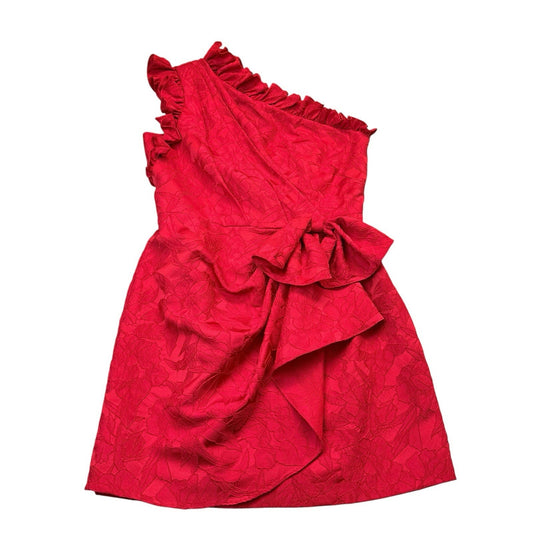 ML Monique Lhuillier Red One Shoulder Ruffle Cocktail Dress 12 NWT Women's