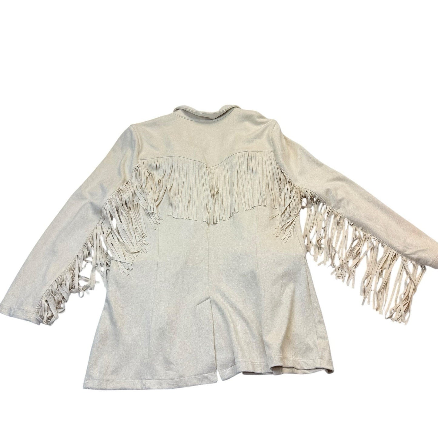 TCEC Fringe Jacket Large Cream Western Boho Moto Blazer Women's
