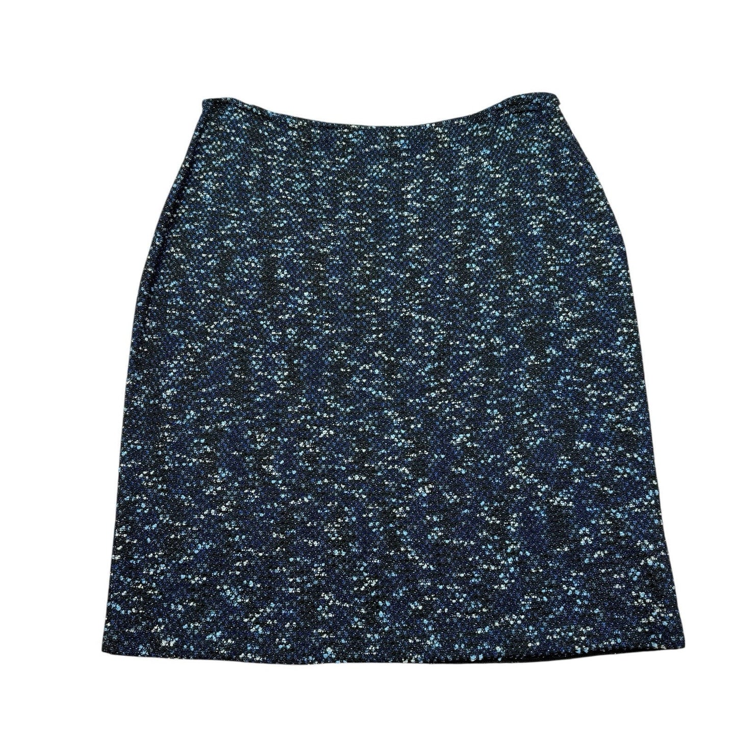 St. John Collection Knit Skirt Blue Black Tweed Size 14 Made in USA Luxury Desig Women's