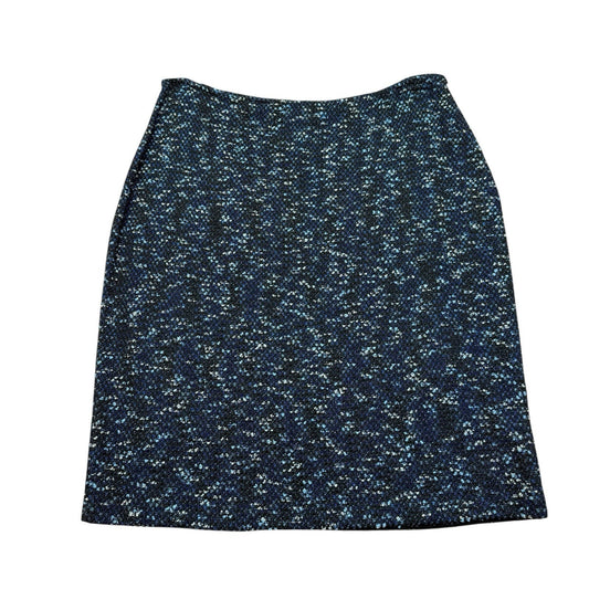 St. John Collection Knit Skirt Blue Black Tweed Size 14 Made in USA Luxury Desig Women's