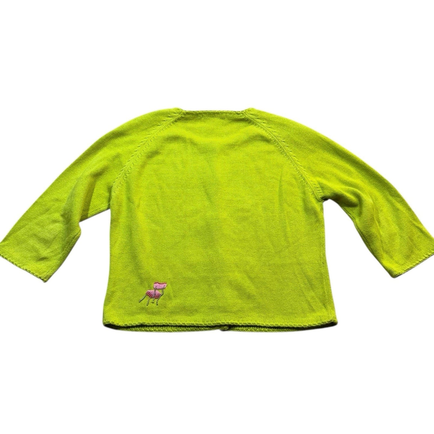 Michael Simon Women’s Small Green Sweater Pink Beaded Chairs Pop Art Design