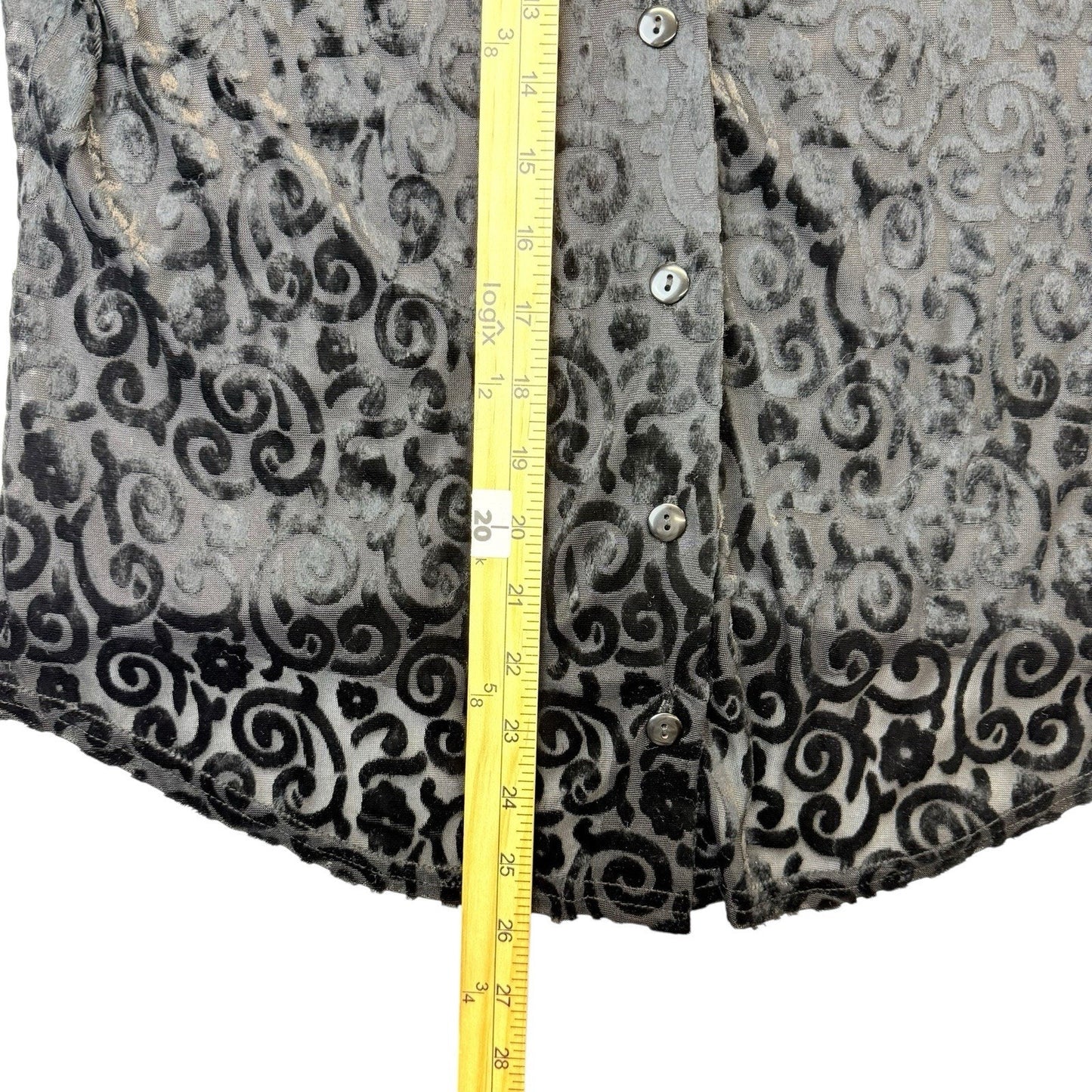 Cache Y2K Black Burnout Velvet Button Blouse Made France M Women's