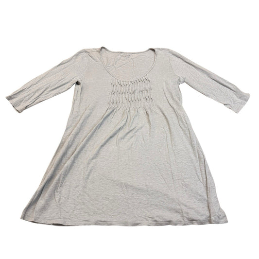 Eileen Fisher Linen Dress Women's Small Gray 3/4 Sleeve Smocked Tunic Scoop Neck