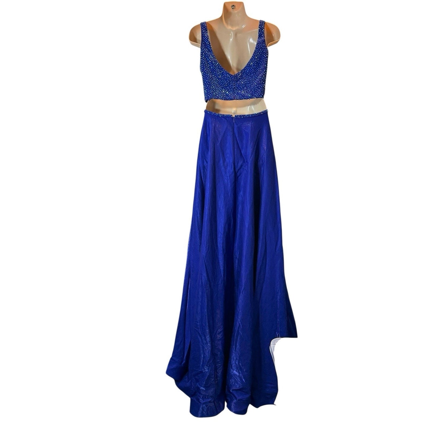 La Femme Women’s Size 12 Royal Blue Two-Piece Beaded Formal Prom Dress Long Gown
