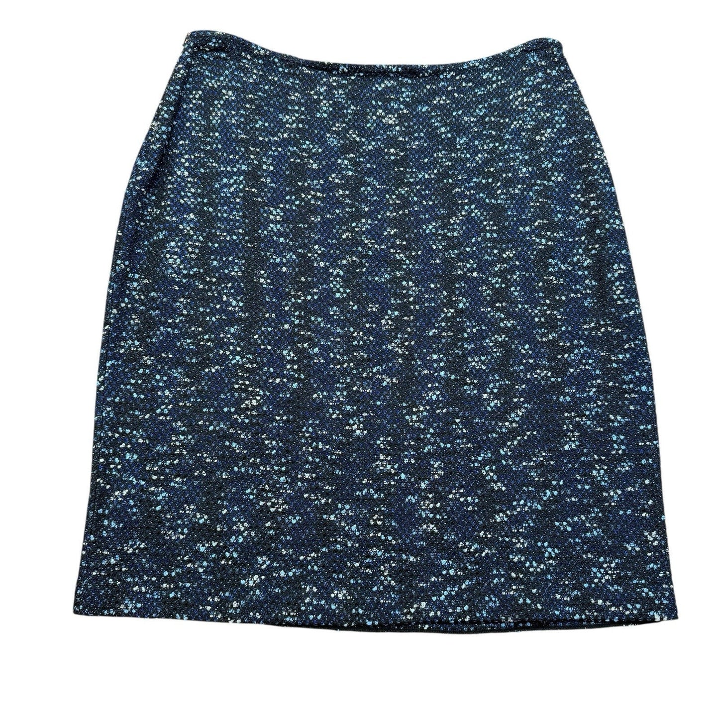 St. John Collection Knit Skirt Blue Black Tweed Size 14 Made in USA Luxury Desig Women's