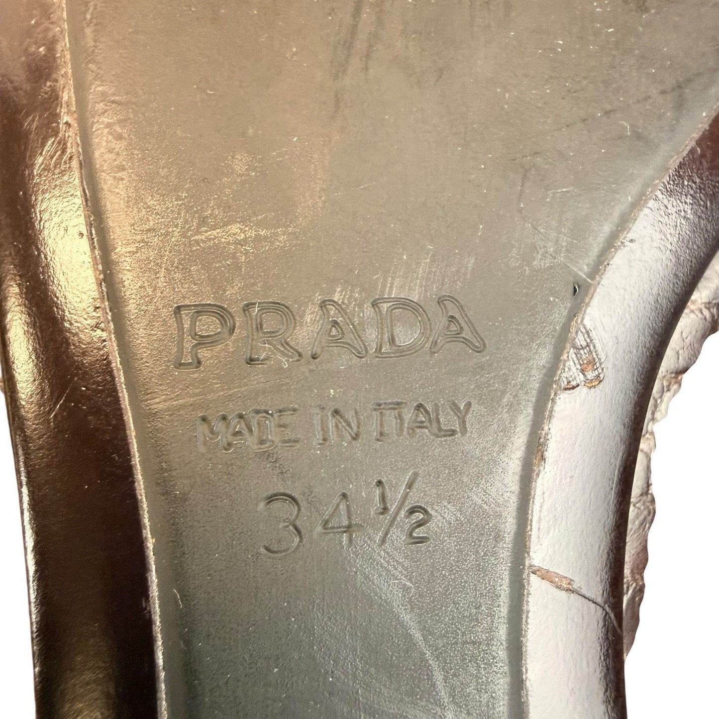 Prada Croc Embossed Leather Horsebit Pumps Brown Vintage Heels/Shoes Women’s EU 34.5