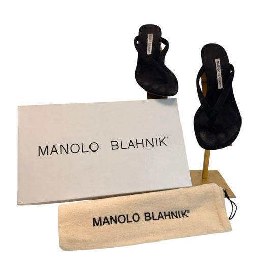 Manolo Blahnik Black Thong Mule Sandals Low Heel Minimalist IT 36 Y2K Women's