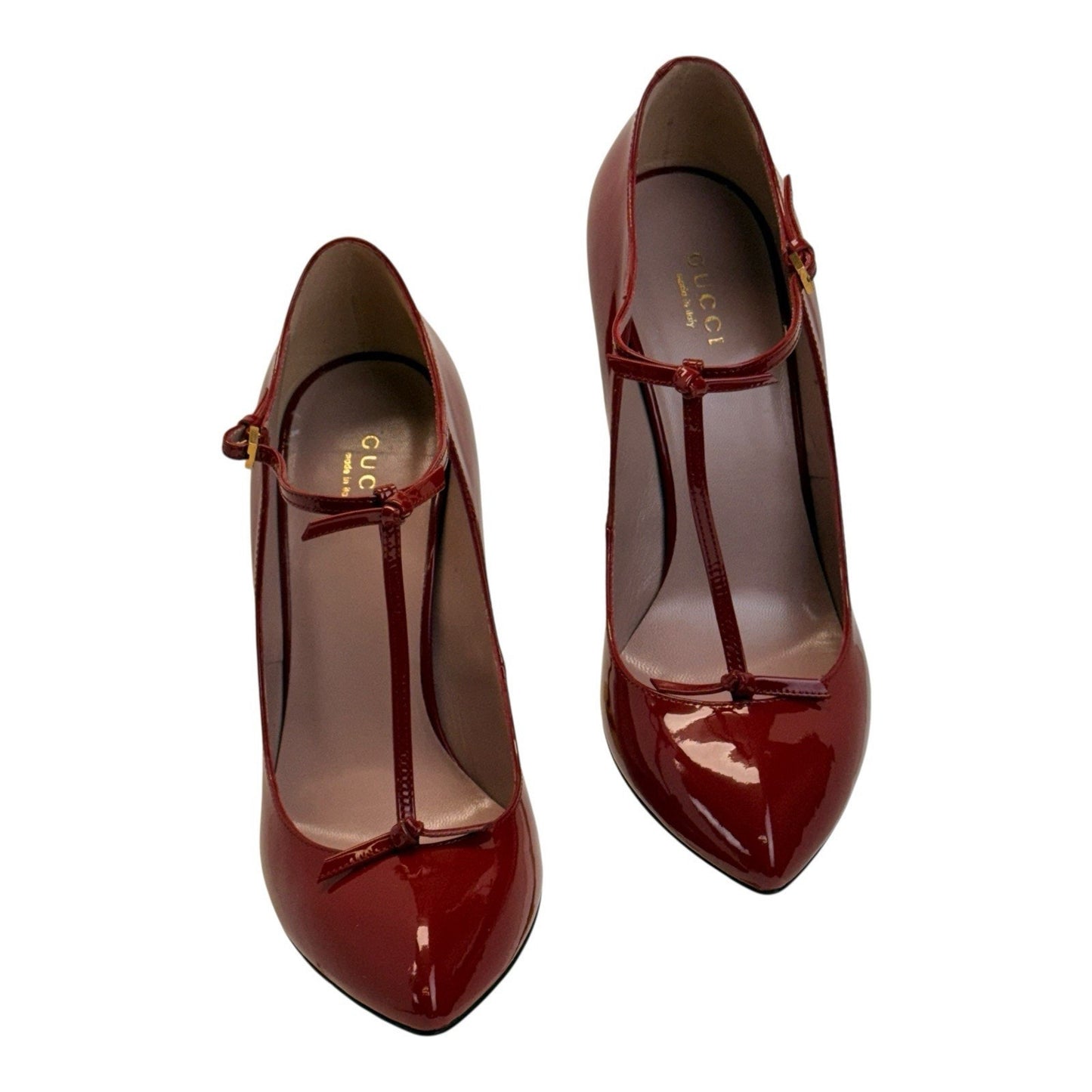 Women Gucci Vernice Crystal Rose Bed T-Strap Pumps 38.5 NIB 8-8.5 Luxury Shoes