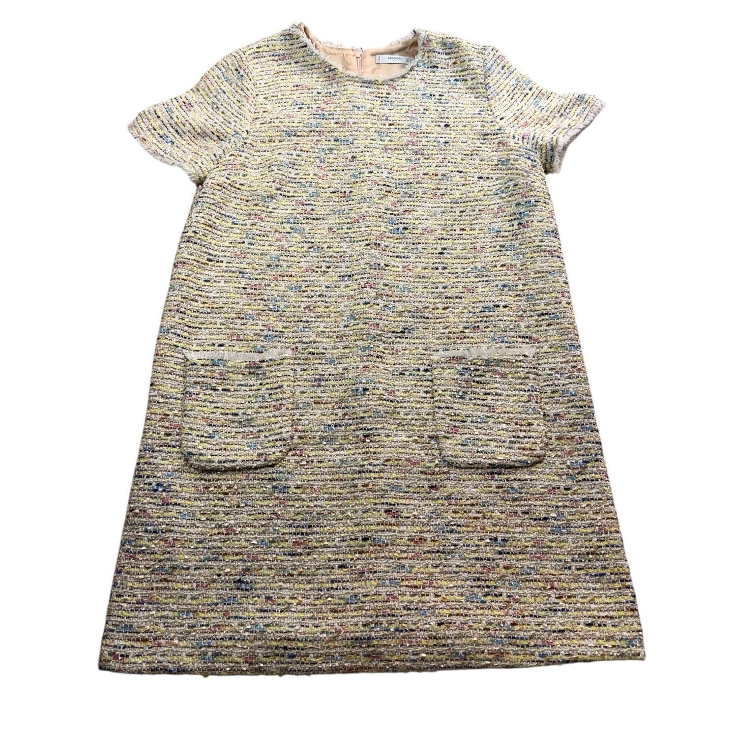 Mango Suit Women’s Tweed Dress Size L Short Sleeve Shift Pocket Career Chic