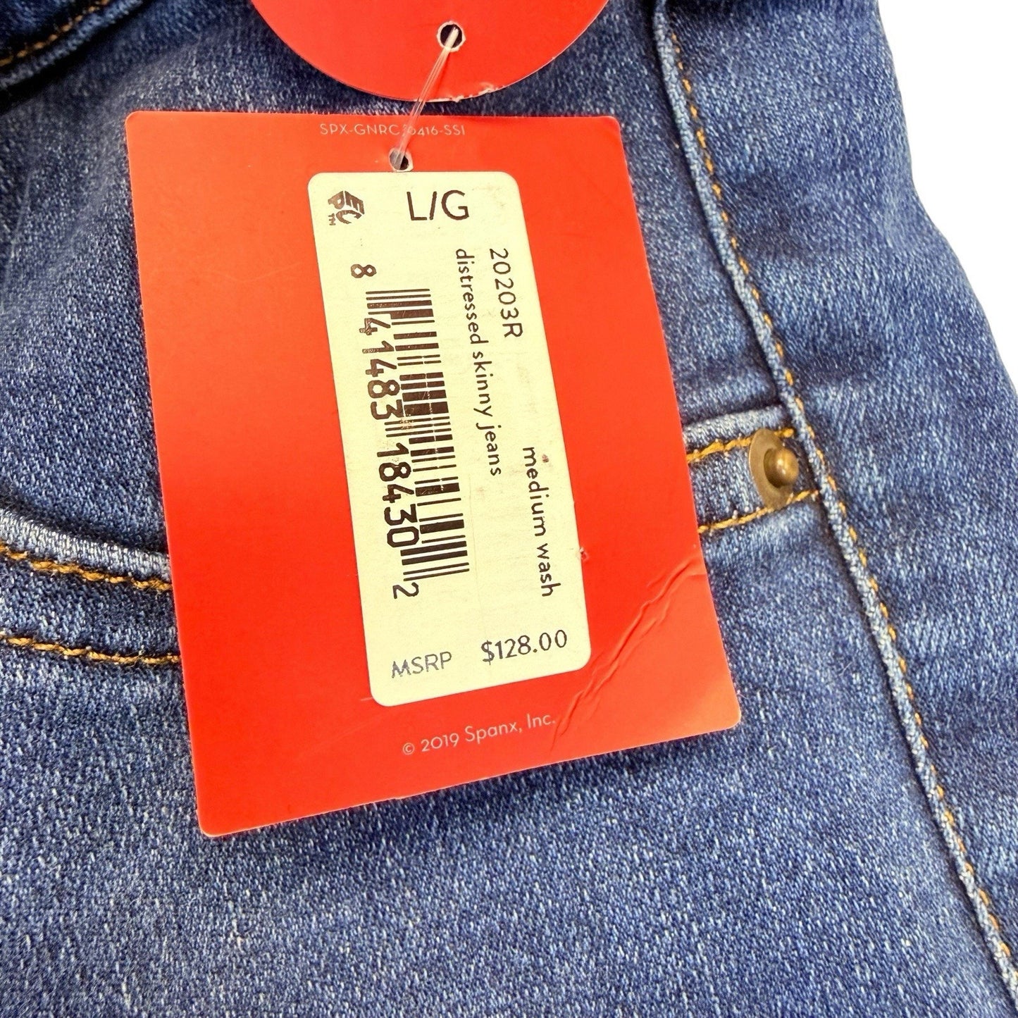 SPANX Pull On Skinny Jeans Blue Stretch Shaping Size Large NWT Women's