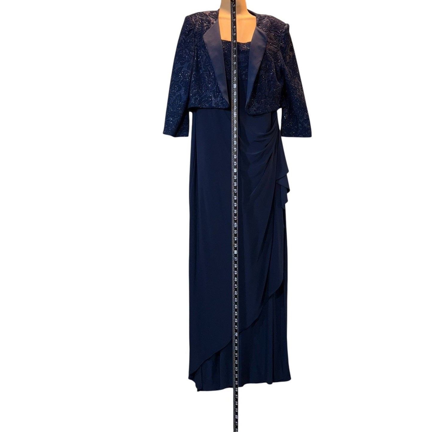 Alex Evenings Women’s Navy Blue Formal Dress w/ Jacket Size 12 Lace Overlay Gown