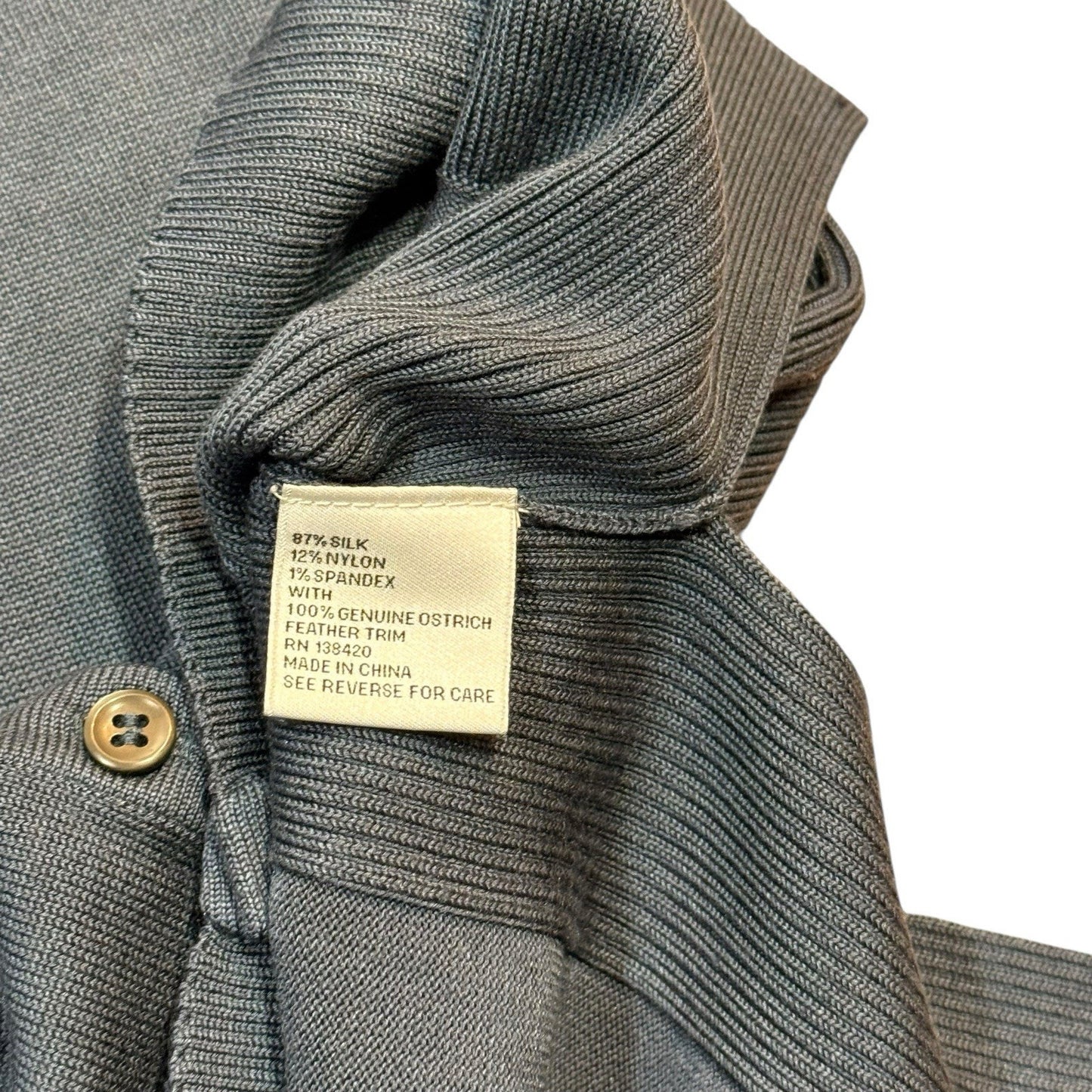 Per Se by Carlisle Silk Blend Cardigan Sweater XS Blue Gray Feather Cuff Trim Women's