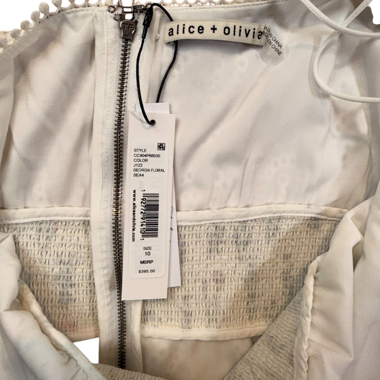 Alice + Olivia Georgia Floral Eyelet Mini Dress White Size 10 NWT Summer $395 Women's