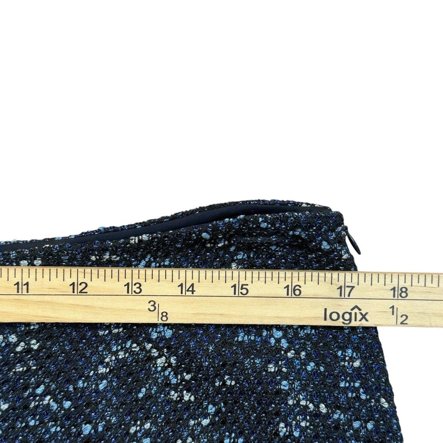 St. John Collection Knit Skirt Blue Black Tweed Size 14 Made in USA Luxury Desig Women's