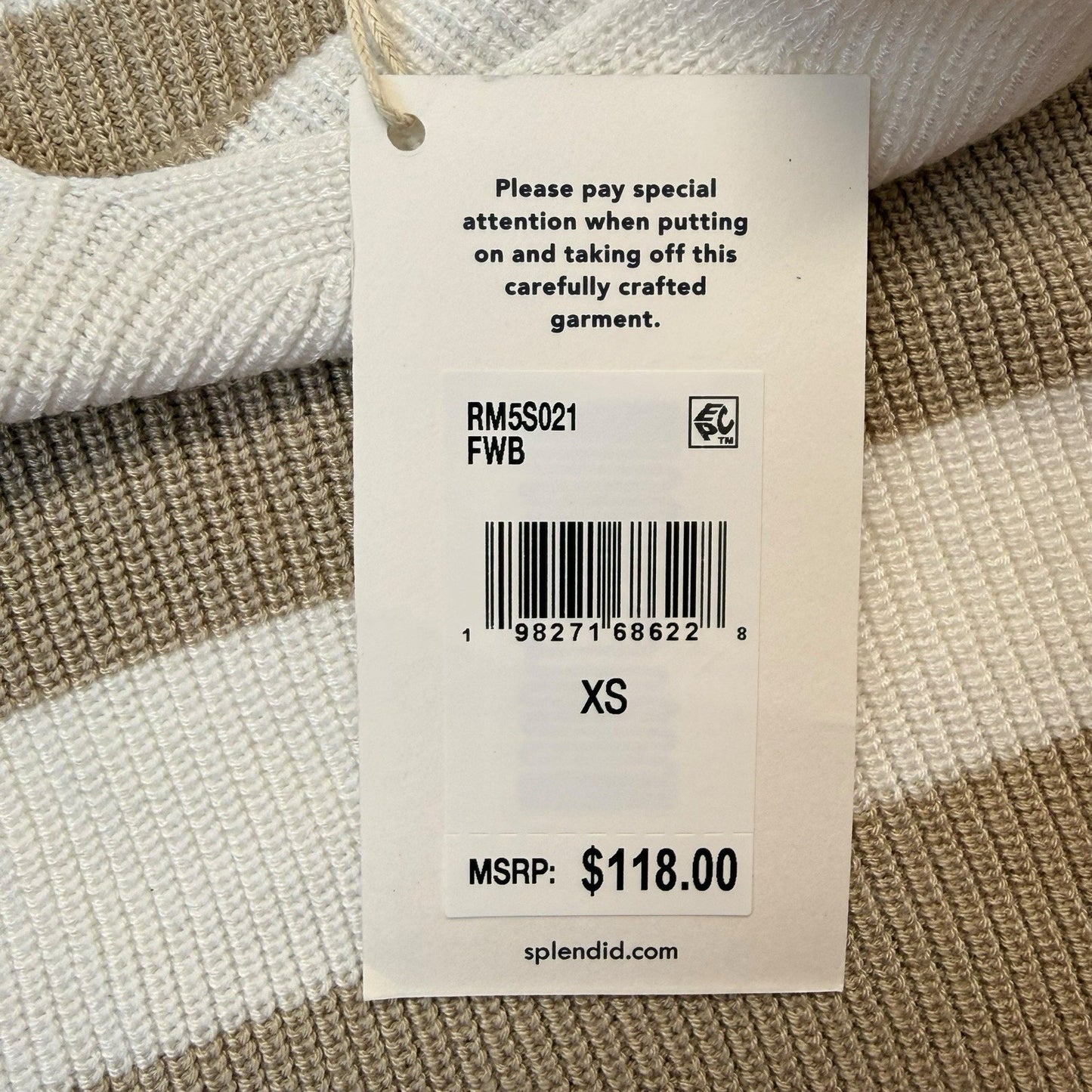 Splendid XS Knit Cami Tank Top Beige Cream Stripe MSRP $118 NWT Blouse Women's