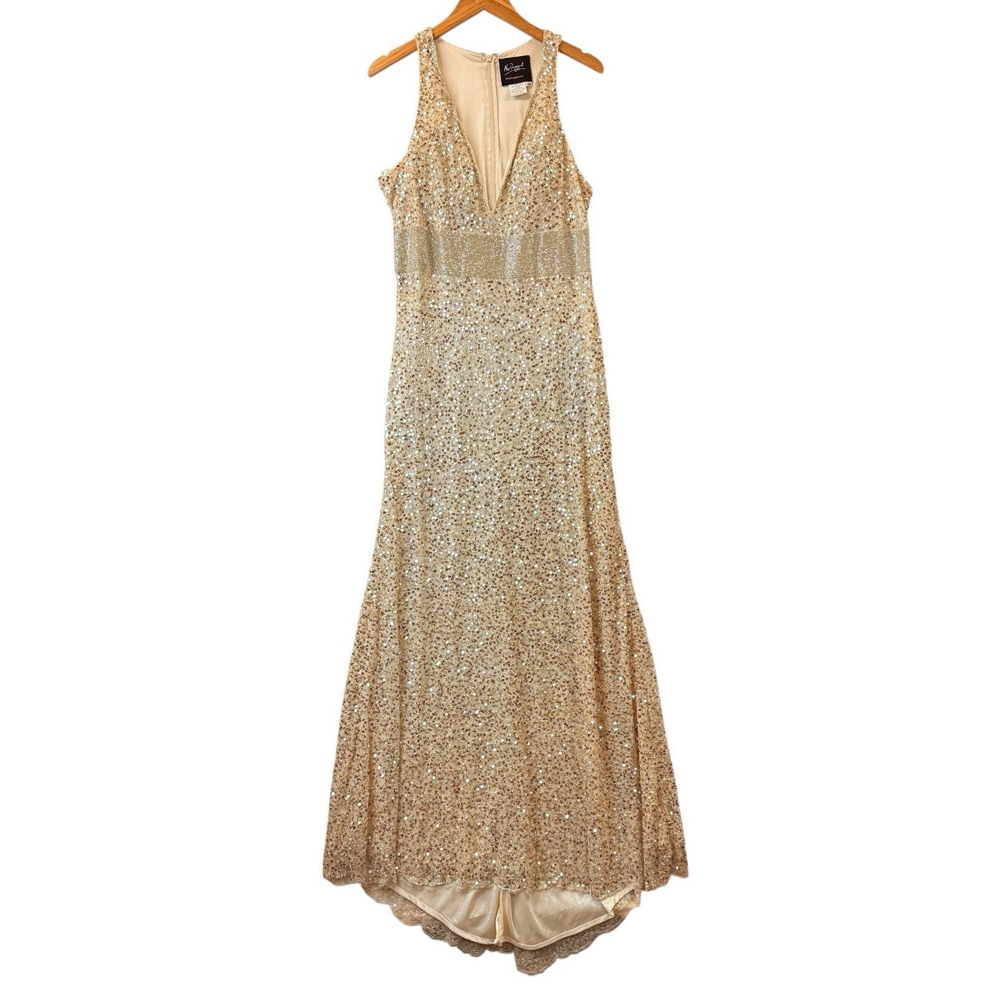 Mac Duggal 4930D Gold Sequin Gown 18 Nude Women's Formal Prom Evening Dress NWT