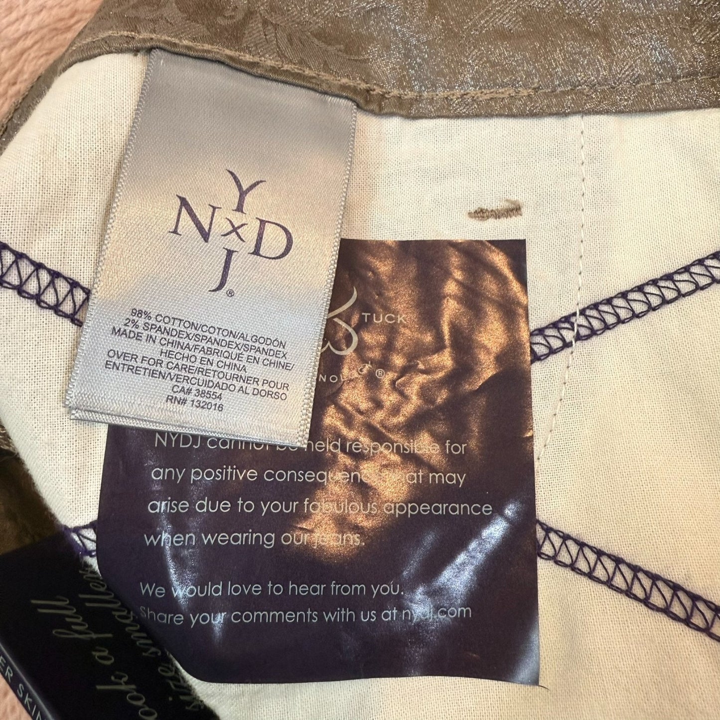 NEW NYDJ Women's Size 12 Super Skinny Brown Pants with Subtle Floral Pattern