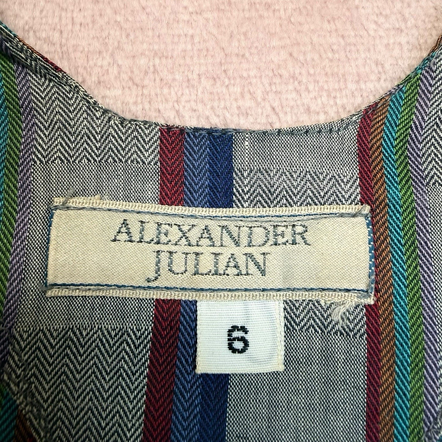 Vintage Alexander Julian Striped Cotton Midi Dress USA Size 6 Women's
