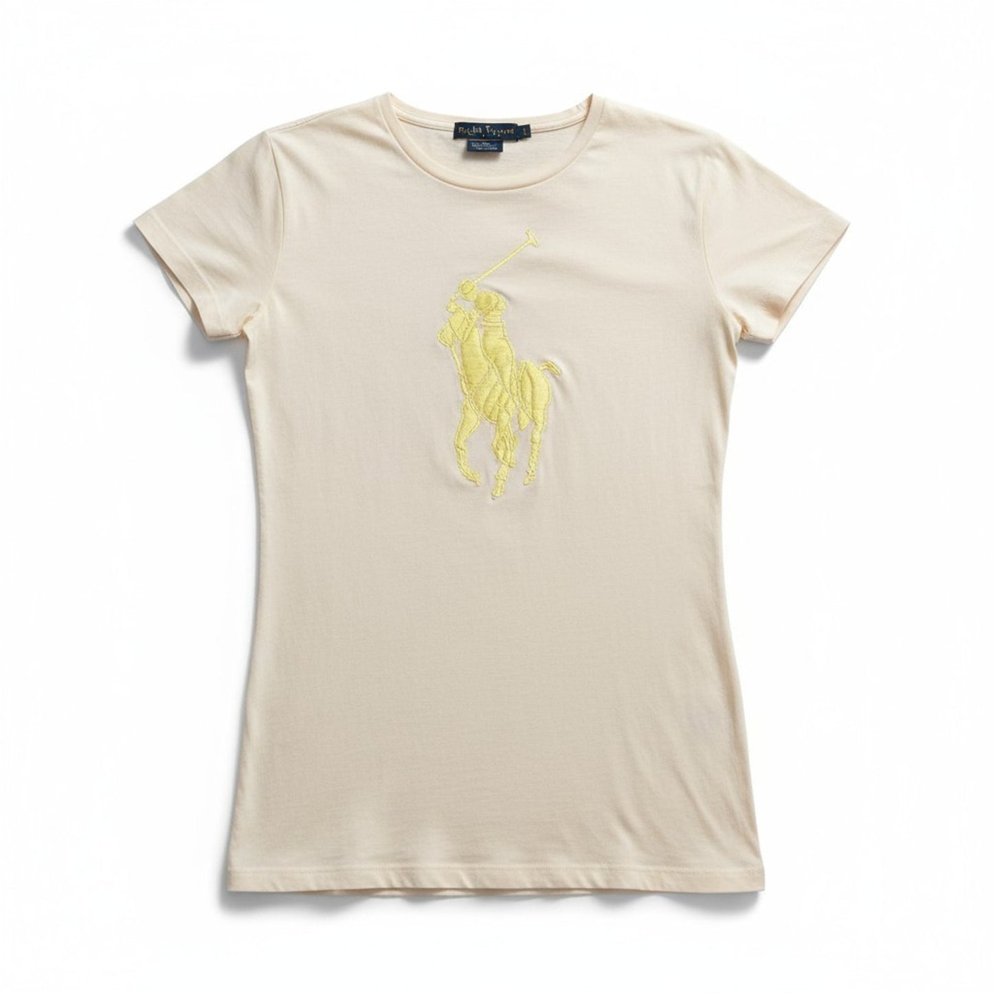 Vintage Y2K Ralph Lauren Big Pony T-Shirt Women’s M White Yellow Pony USA Cotton